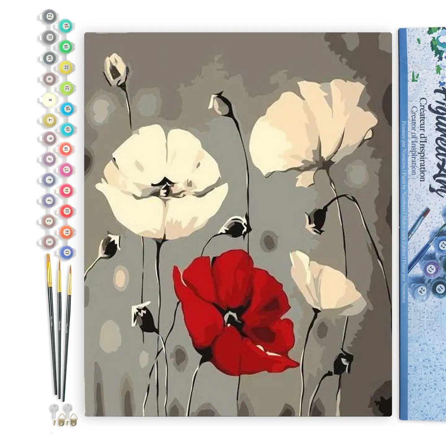 🌺🤍 Kit Peinture par numéros – Fleurs rouges et blanches