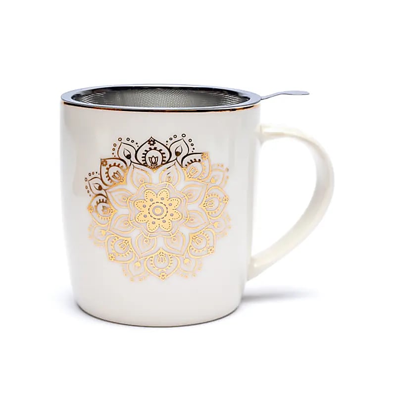 Tasse Infuseur à Thé avec couvercle Mandala blanc 400ml