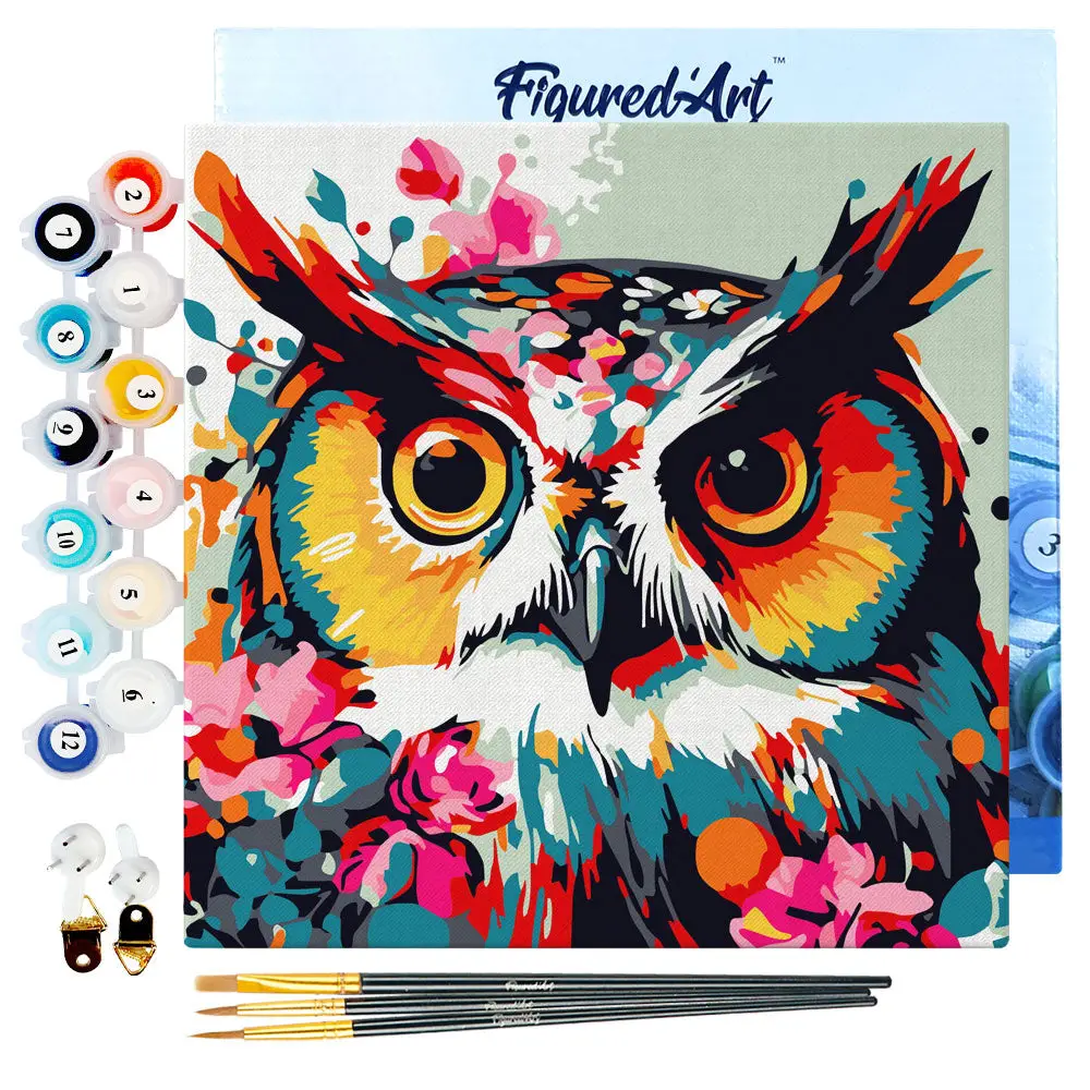 🦉🌸 Mini Peinture par numéros – Chouette Fantaisie et Fleurs
