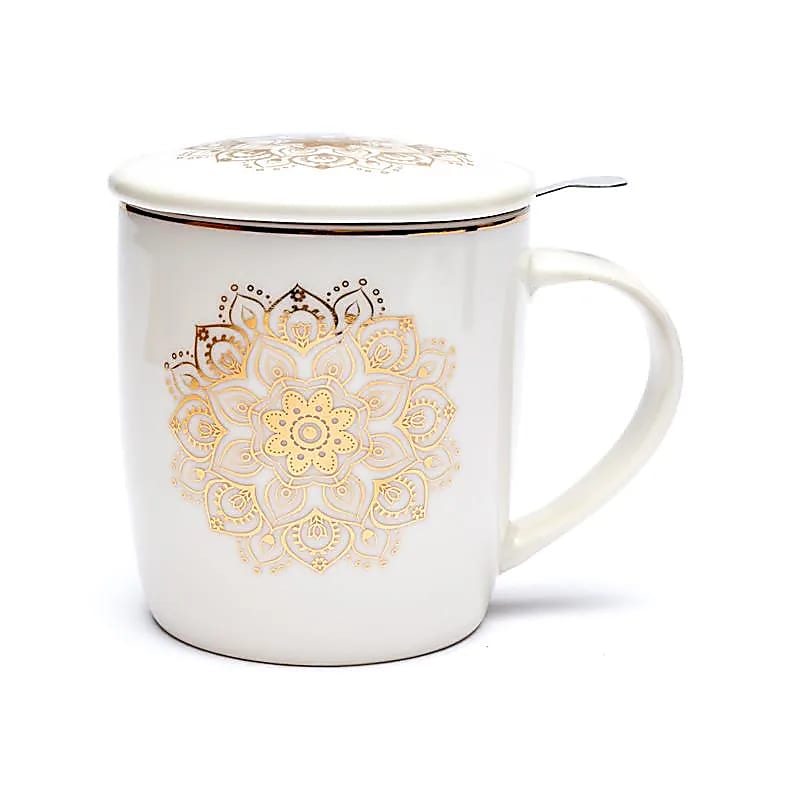 Tasse Infuseur à Thé avec couvercle Mandala blanc 400ml
