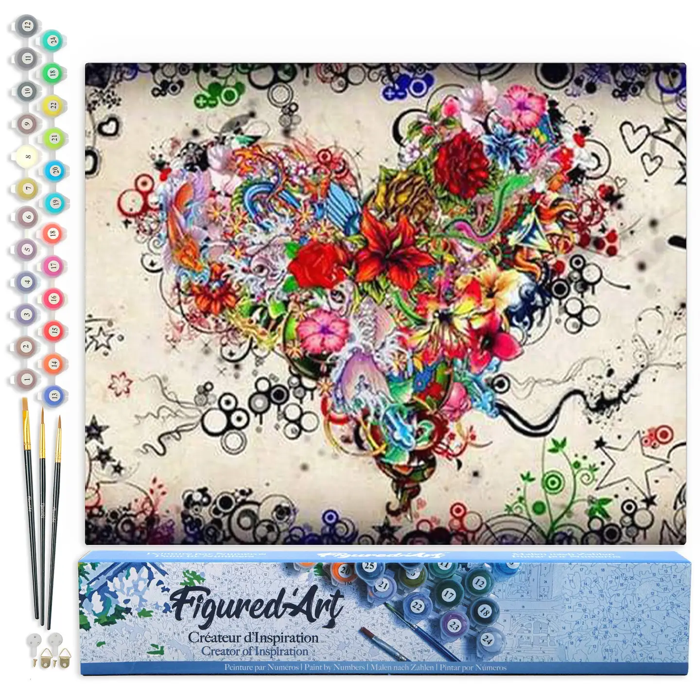 💐❤️ Kit Peinture par numéros – Cœur de fleurs