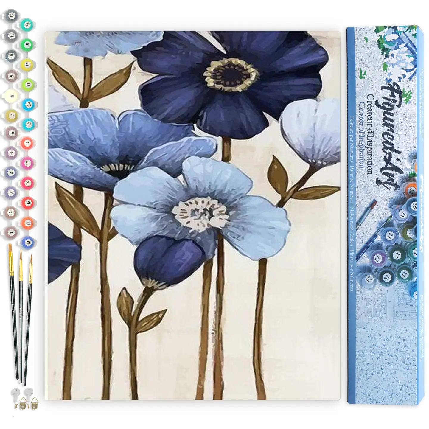 💙🌿 Kit Peinture par numéros – Fleurs bleues