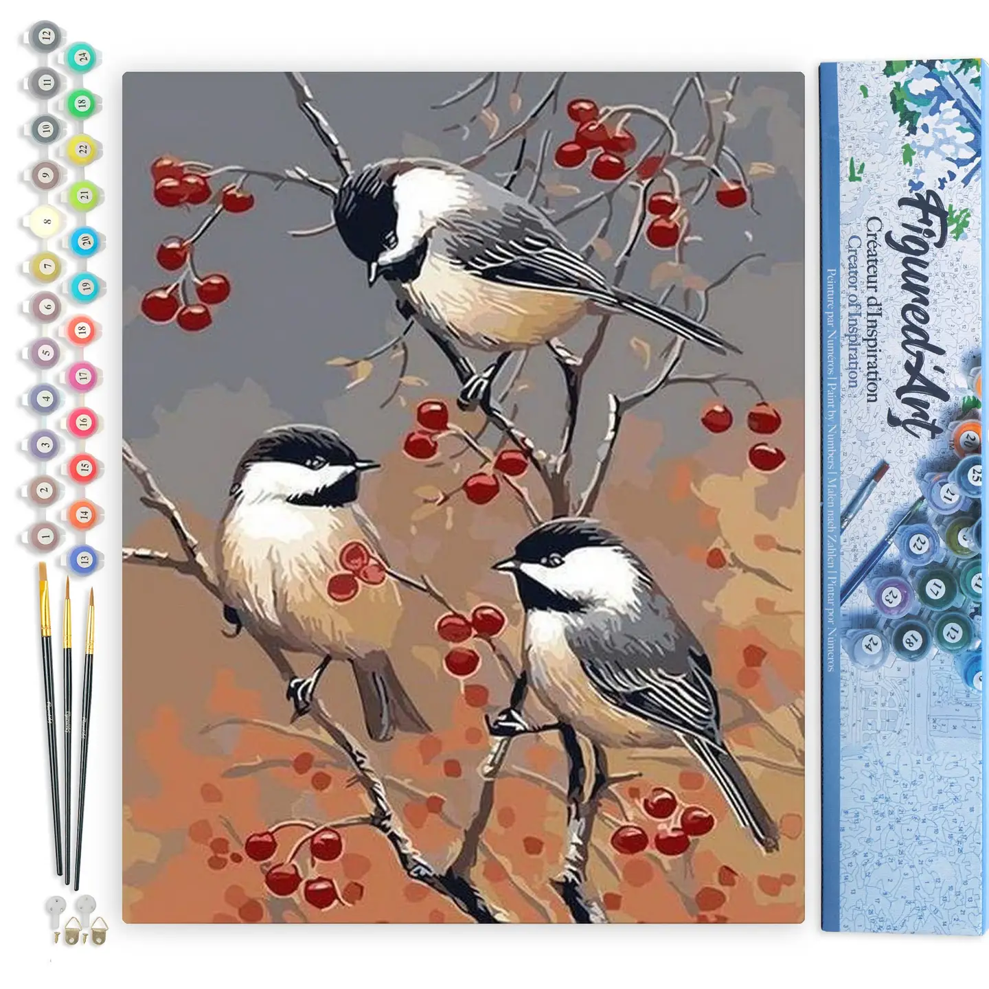 🍒🕊️ Kit Peinture par numéros – Oiseaux et arbre fruitier