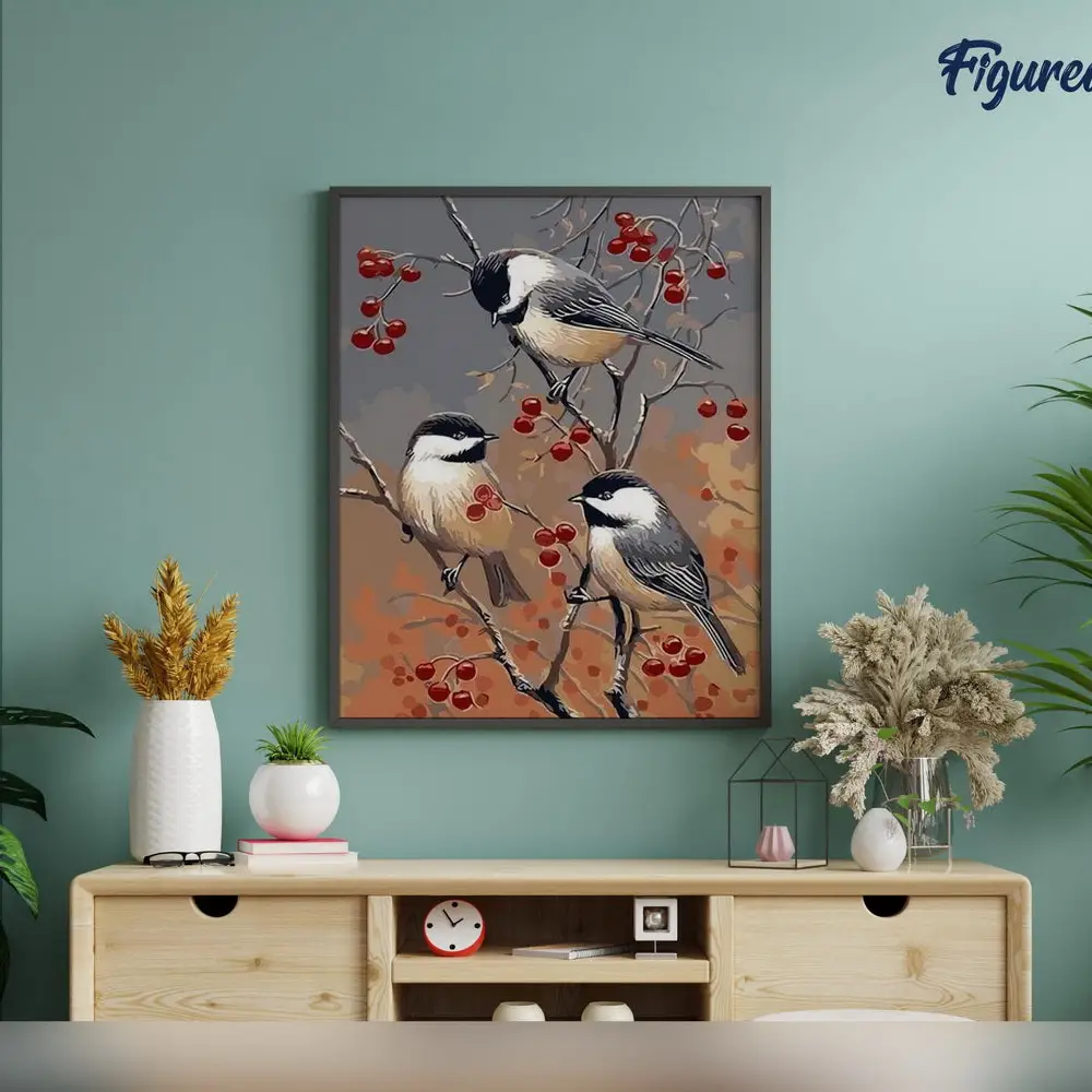 🍒🕊️ Kit Peinture par numéros – Oiseaux et arbre fruitier