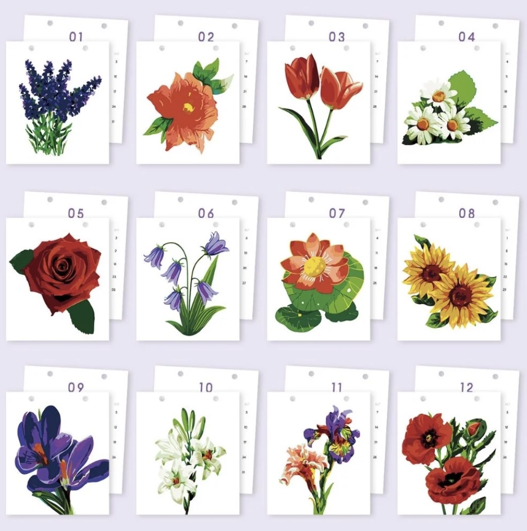 🌼📅 Calendrier Peinture par numéros 2026 – Fleurs de saison