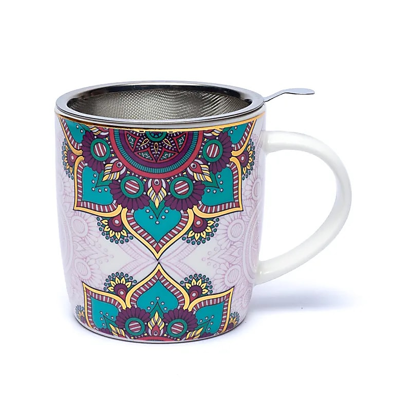 Tasse à thé infuseur Mandala turquoise  