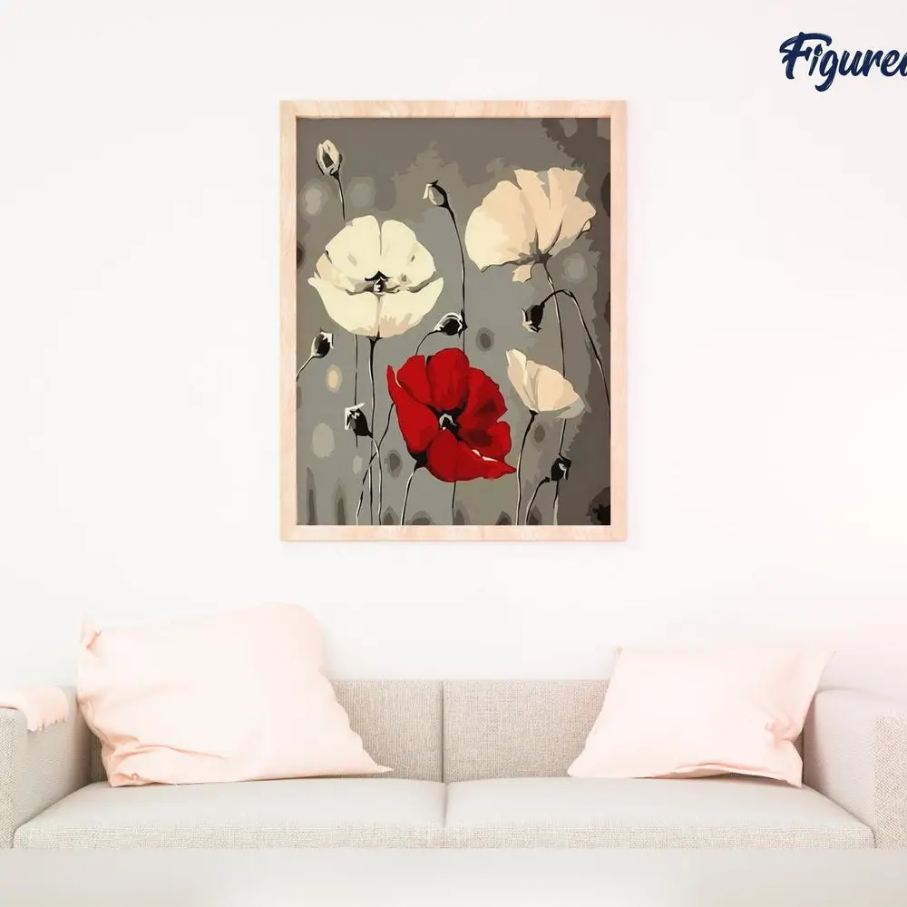 🌺🤍 Kit Peinture par numéros – Fleurs rouges et blanches