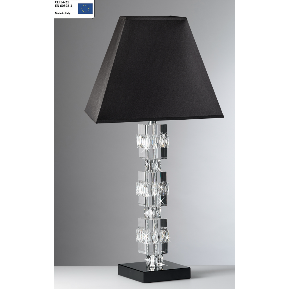 Lampada in cristallo con base e cupola nera