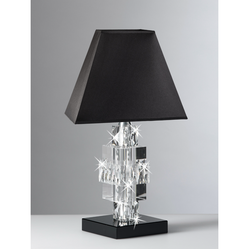 Lume in cristallo trasparente con paralume quadrato nero