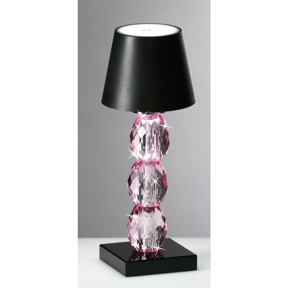 Lampada in cristallo ricaricabile con presa usb colore rosa e nero
