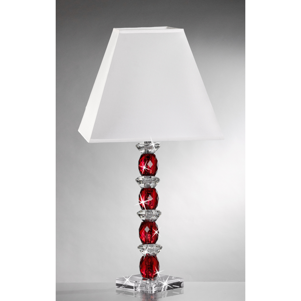 Lampada in cristallo con sfere rosse e cupola bianca