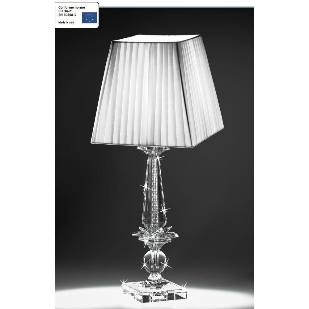 Lampada in cristallo stile classico con paralume bianco