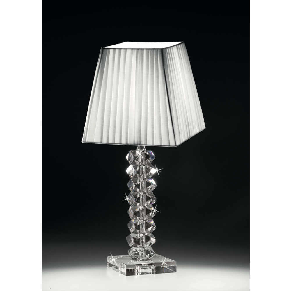 Lampada in cristallo con paralume plissettato bianco