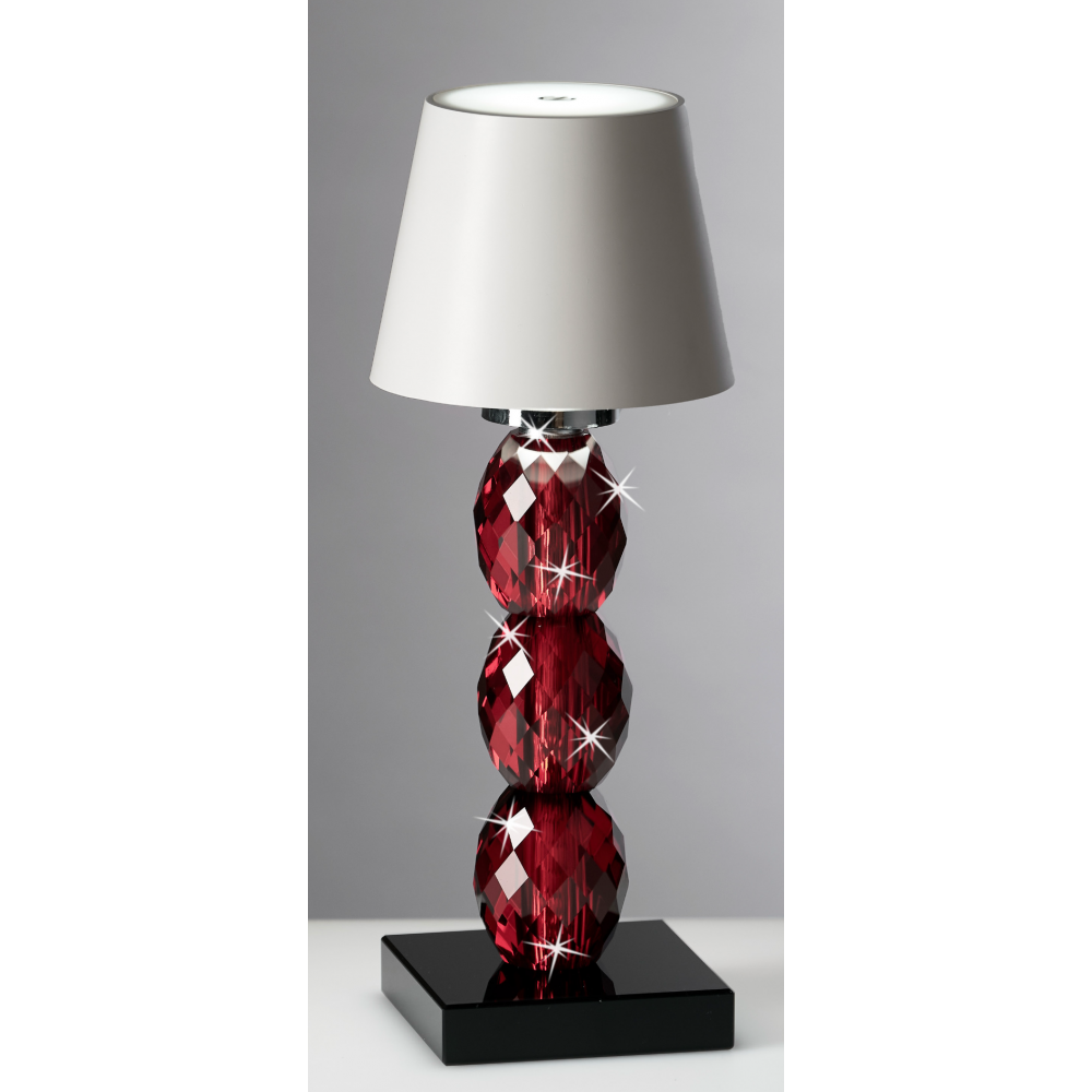 Lampada rossa a batteria con base nera e cupola bianca 