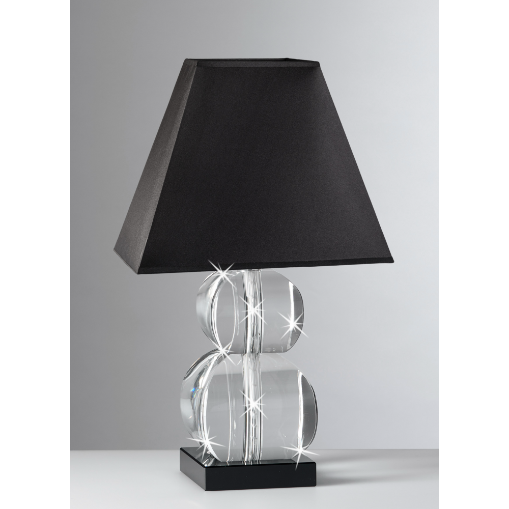 Lampada in cristallo con paralume e base neri