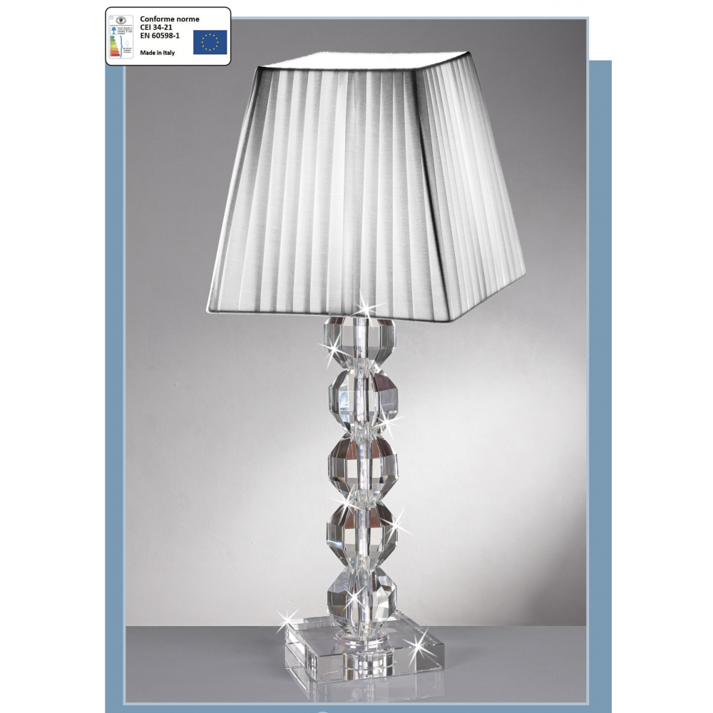 Lampada in cristallo con paralume plissettato quadro