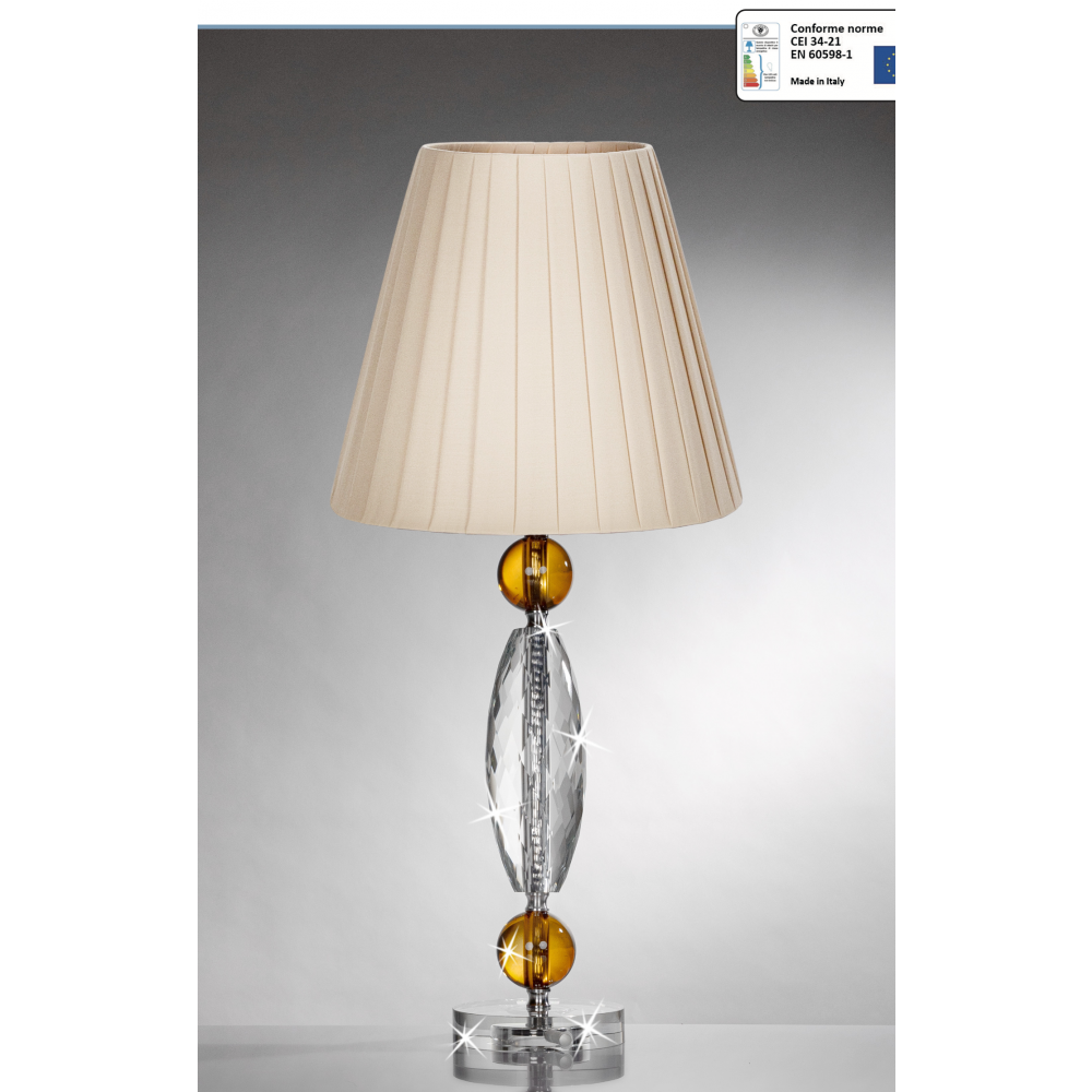 Lampada in cristallo con sfere ambra e cupola avorio