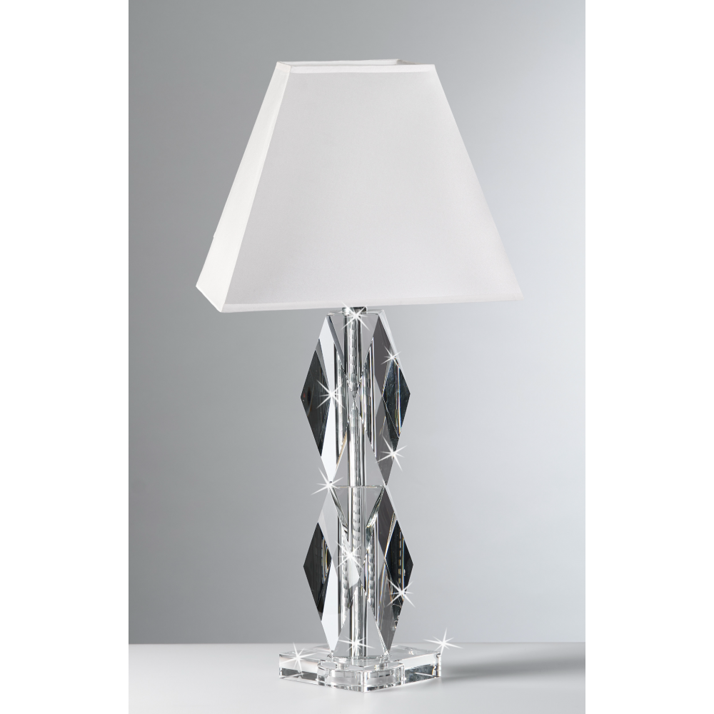 Lampada in cristallo con paralume quadrato bianco