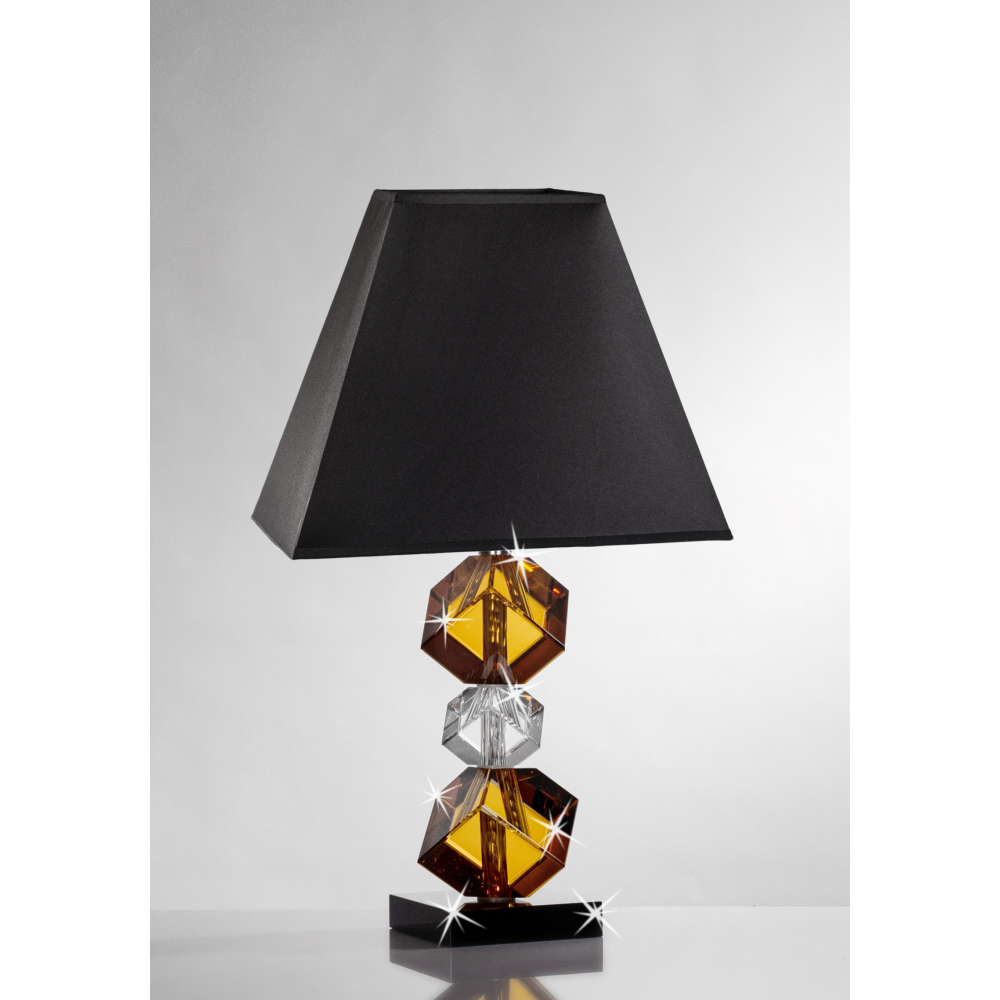 Lampada in cristallo con doppio particolare in ambra e cupola nera