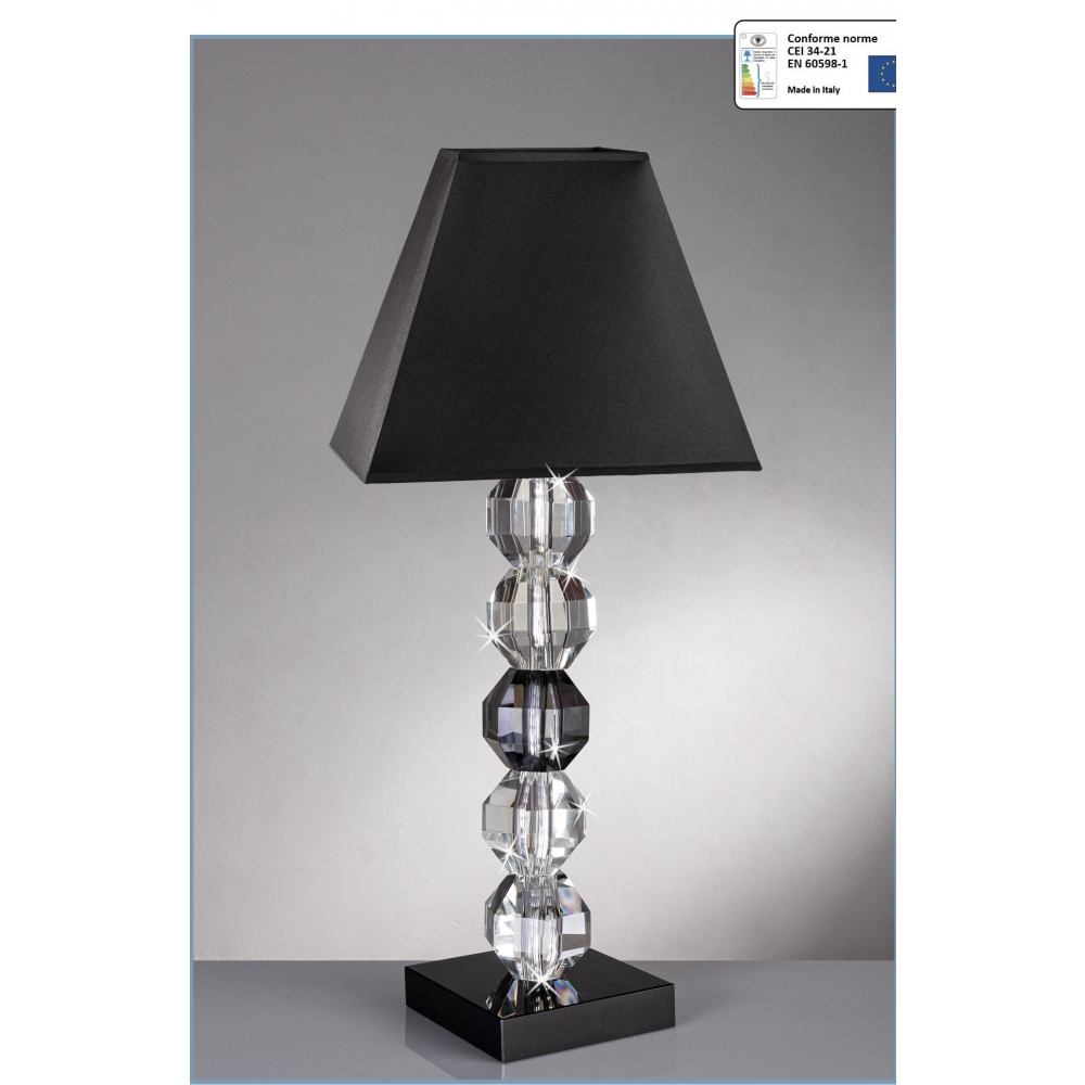 Lampada in cristallo con elemento centrale base e cupola in nero