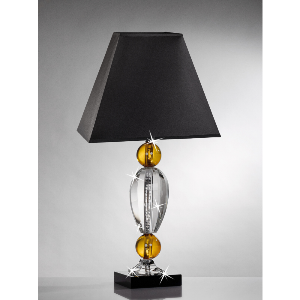 Lampada in cristallo con sfere ambra e cupola rettangolare nera