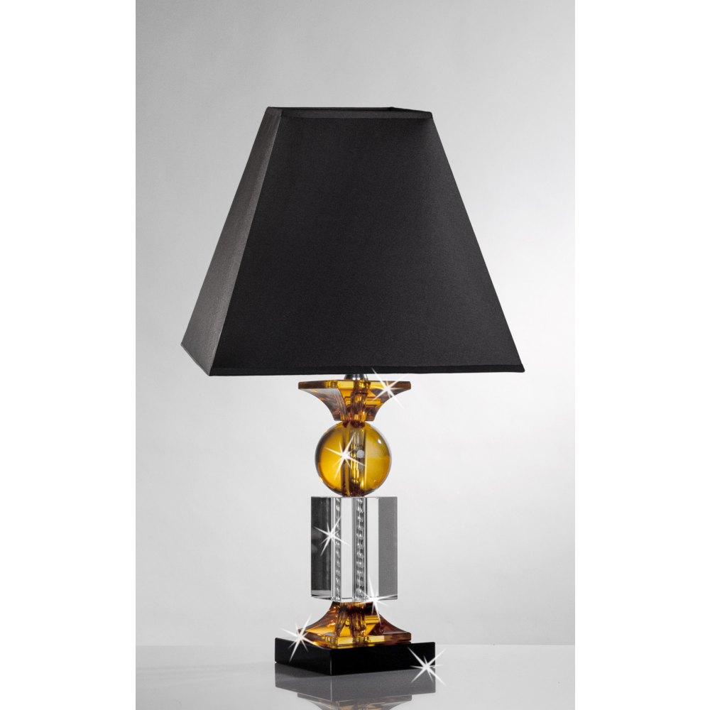 Lume in cristallo con sfera color ambra e cupola nera