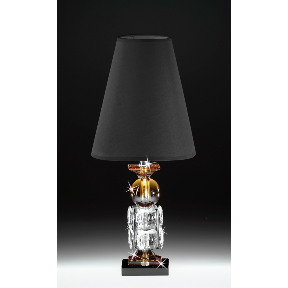 Lampada in cristallo trasparente e ambra con paralume nero