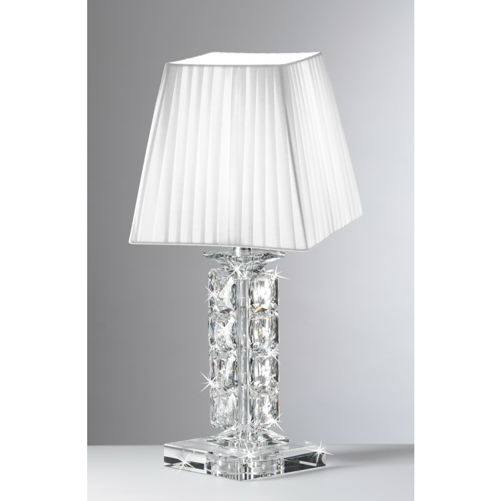 Lume in cristallo arttigianale con paralume quadrato bianco plissettato