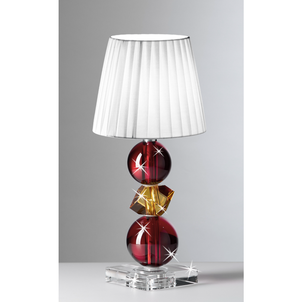 Lampada in cristallo rosso e ambra paralume bianco