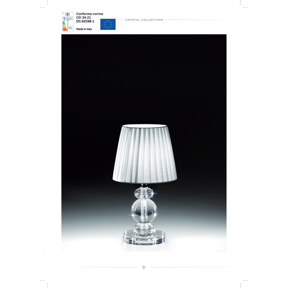 Lume in cristallo modello sfera con paralume bianco