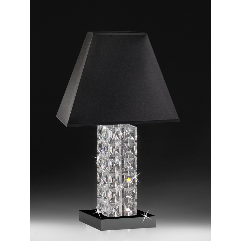 Lampada in cristallo con paralume in tessuto nero