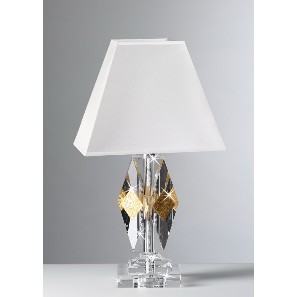 Lume in cristallo con elementi dorati e cupola bianca