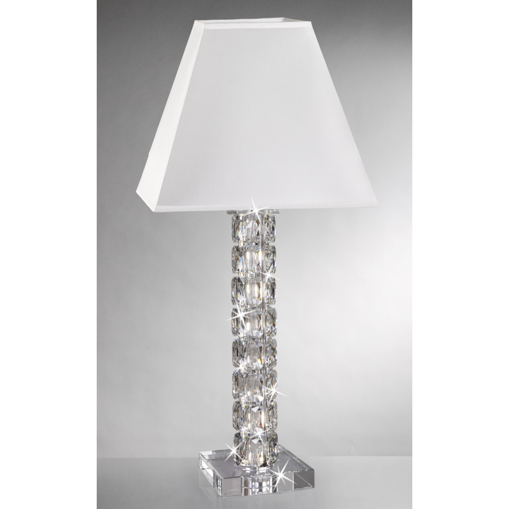 Lampada in cristallo con paralume bianco di forma quadrata