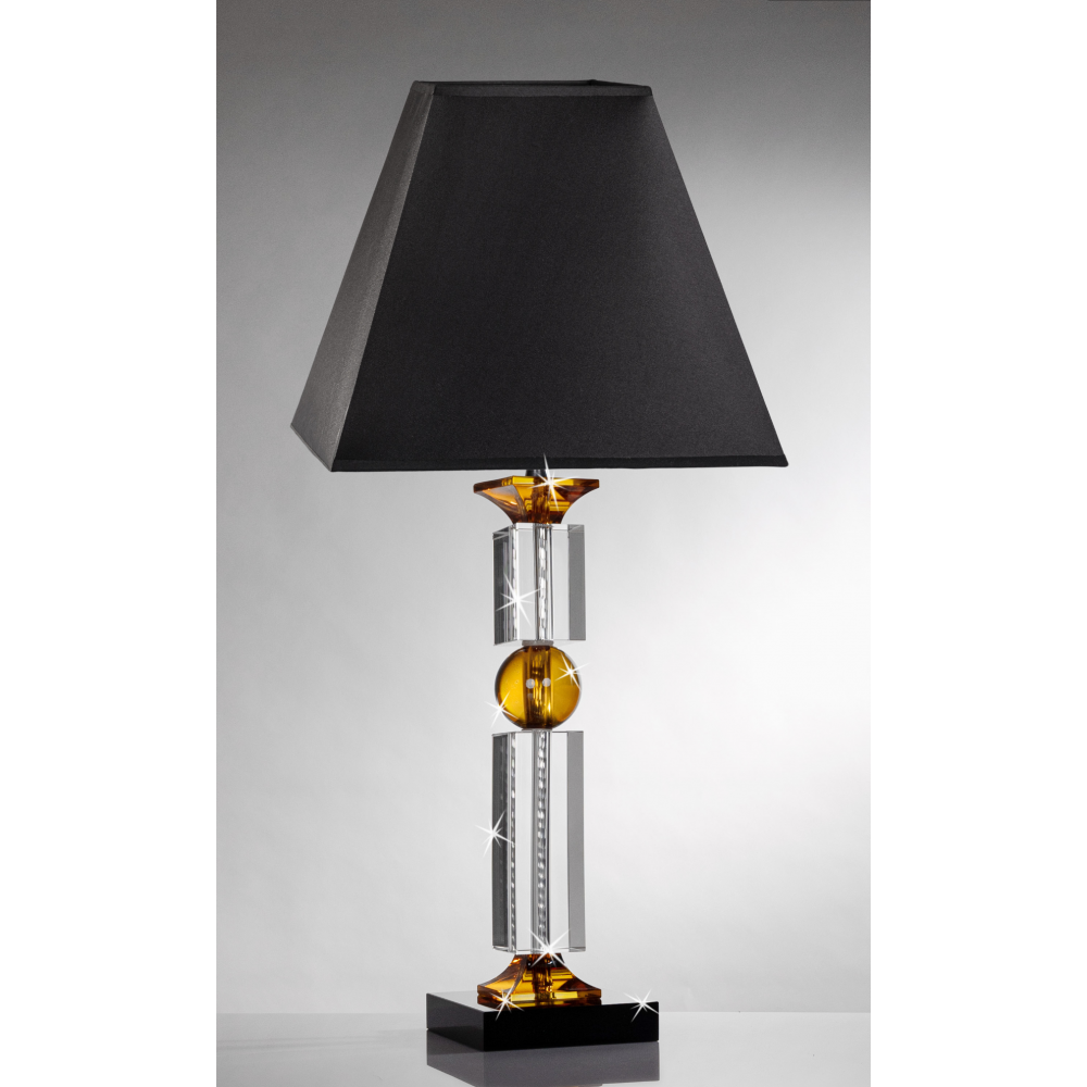 Lampada in cristallo con particolari in ambra base e cupola nere