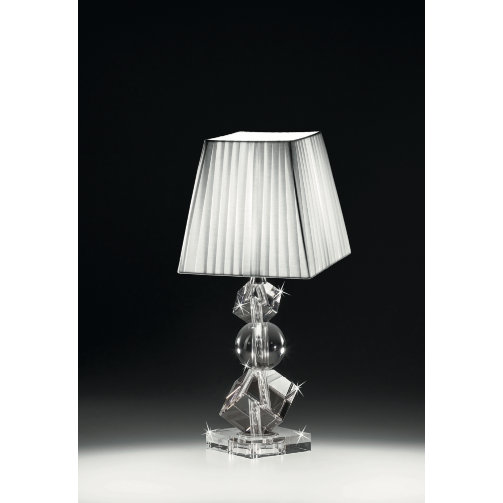 Lume in cristallo con blocchi quadri e sfera paralume bianco