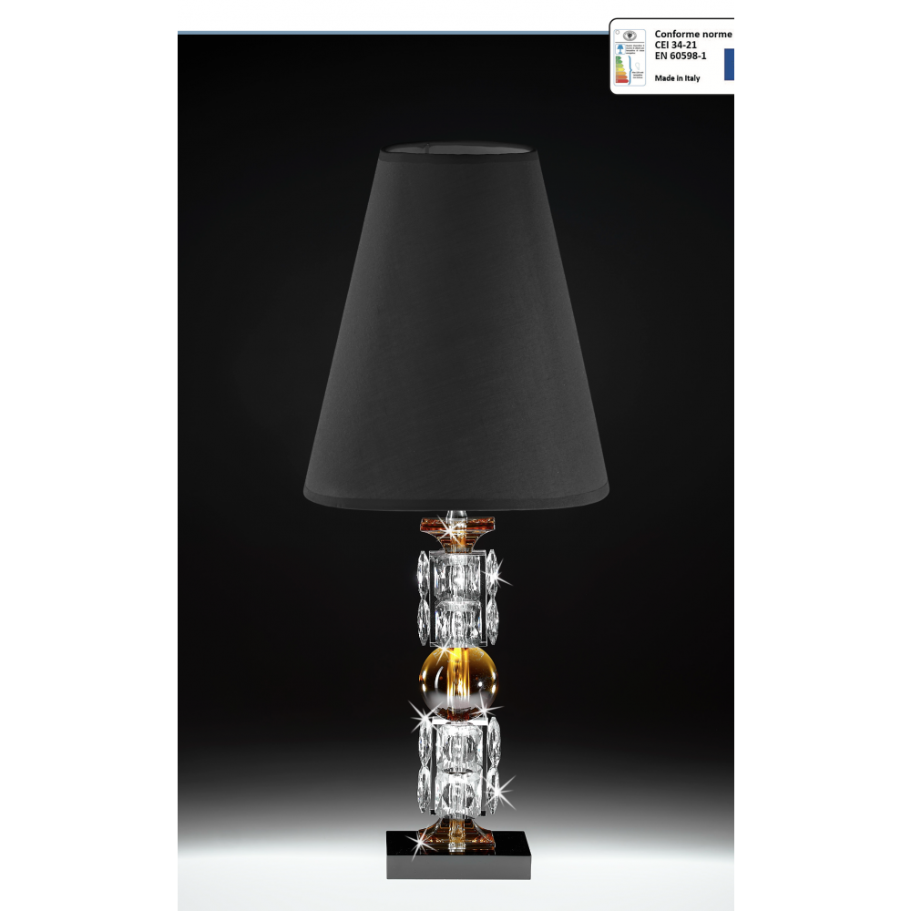 Lampada in cristallo ambra e trasparente con cupola nera