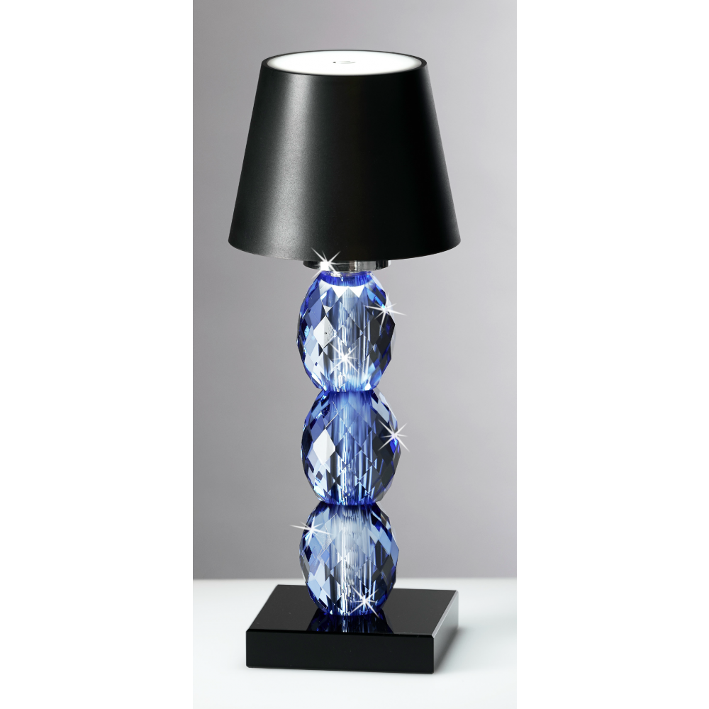 Lume a batteria ricaricabile in cristallo azzurro e cupola nera