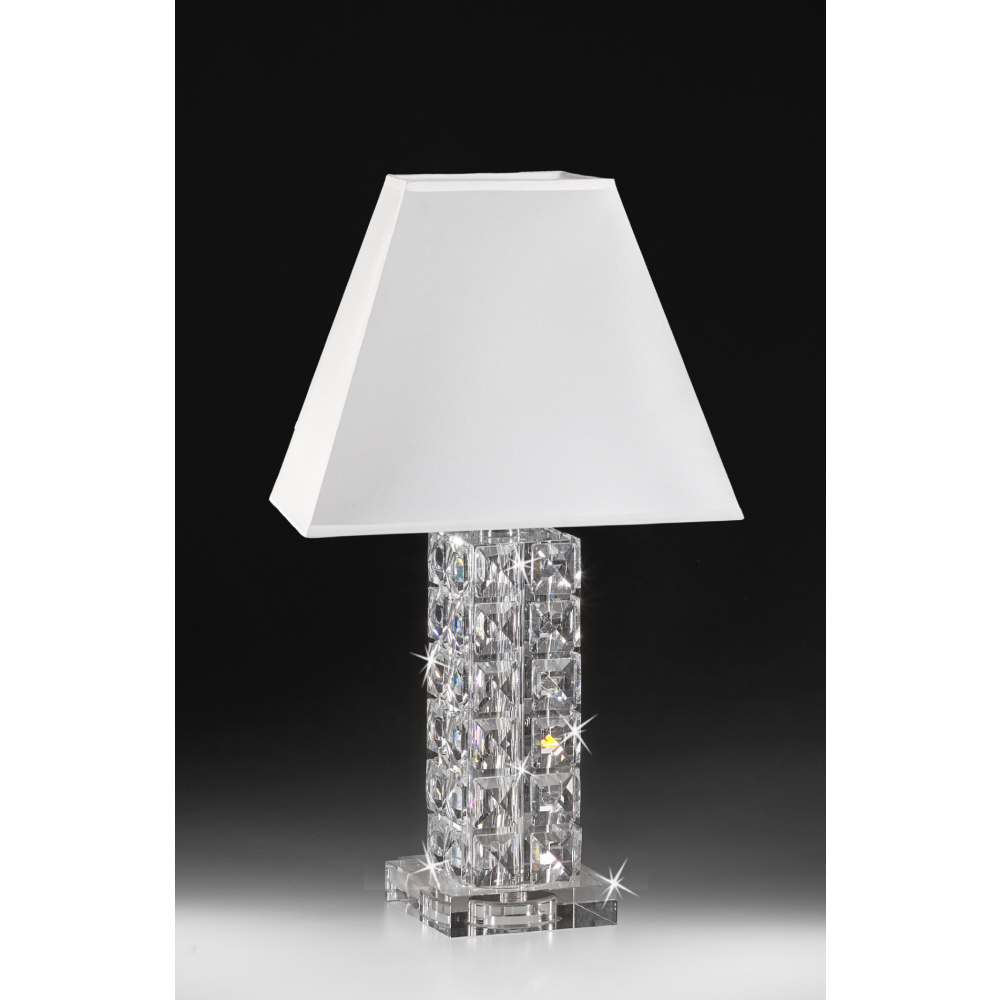 Lume i cristallo lavorato con paralume quadro bianco