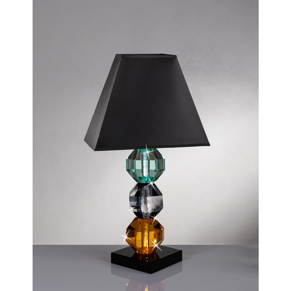 Lampada in cristallo con elementi in tre colori ambra nero e verde