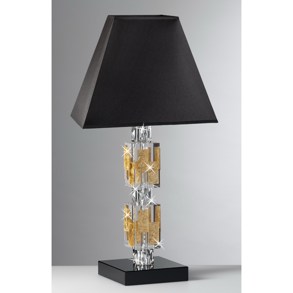 Lampada in cristallo con particolari dorati e cupola nera