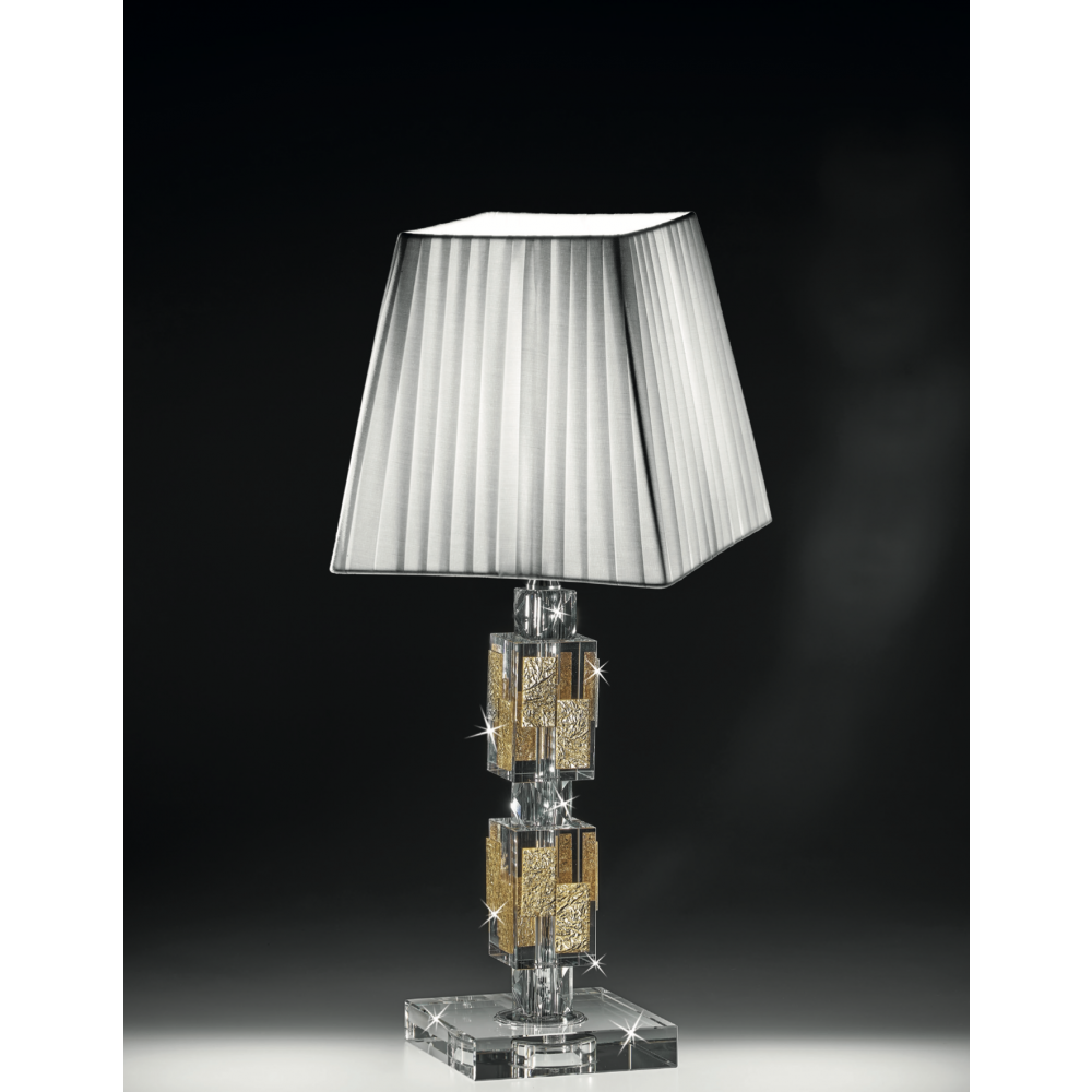 Lampada in cristello con 2 elementi dorati