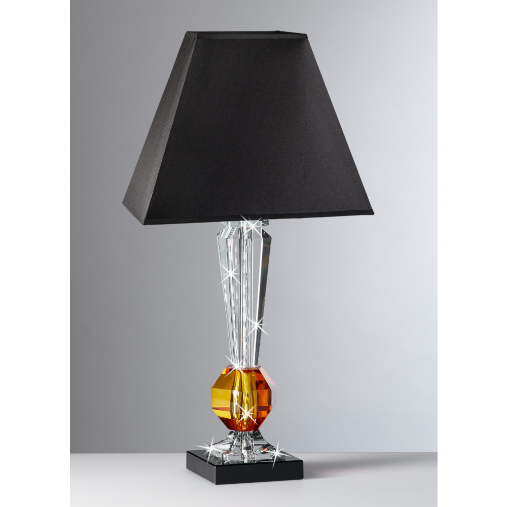 Lampada in cristallo con particolare color ambra e cupola quadrata nera