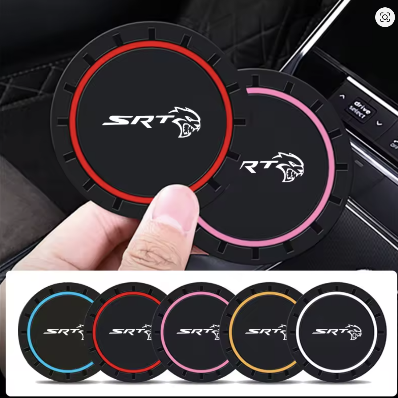 2PCS Car Coasters Water Cup Slots Non-Slip Mat Waterproof Cup Pad For Dodge SRT Charger and Challenger - RED