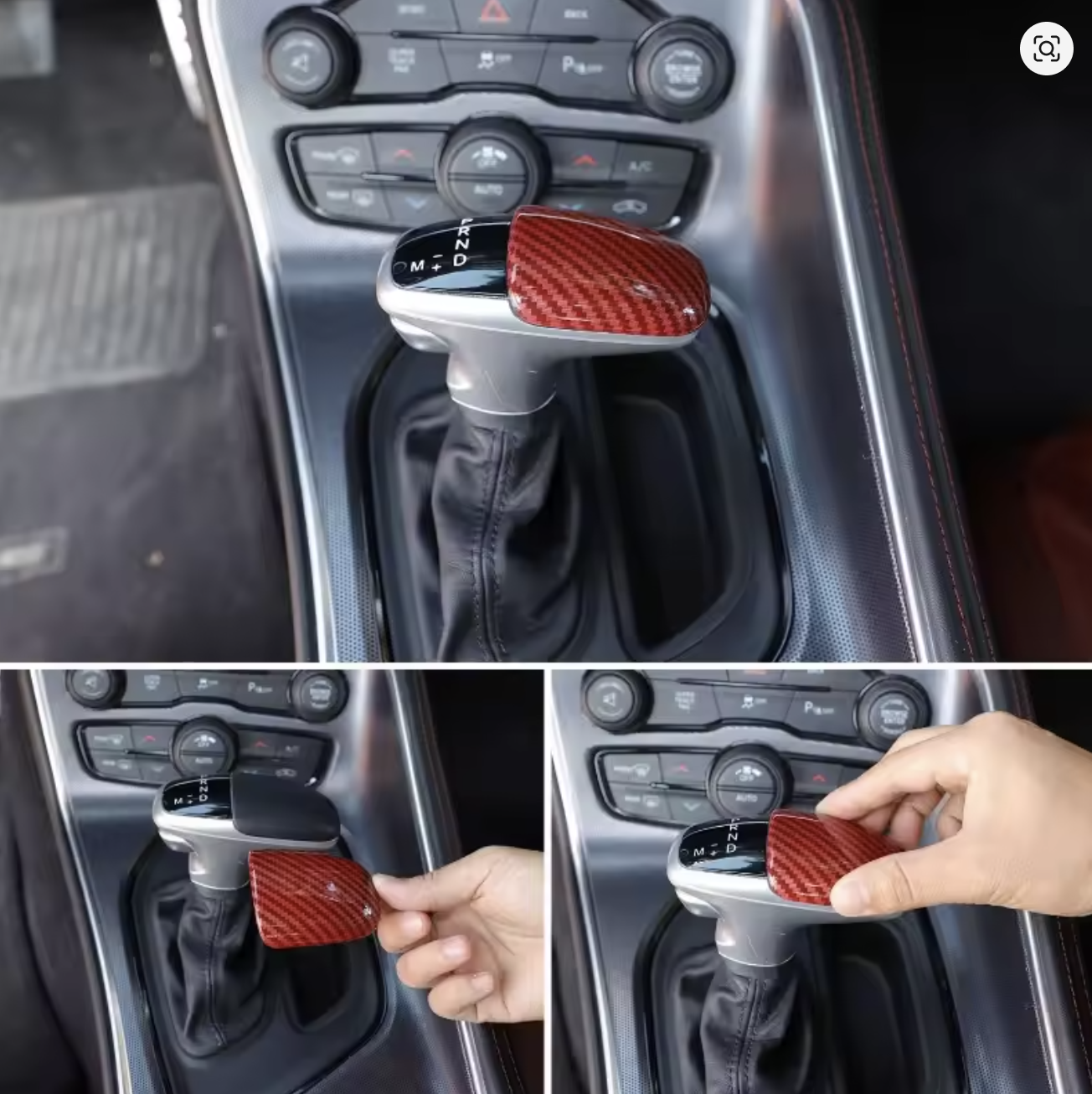 For Challenger Gear Shift Knob Cover Trim Accessories for Dodge Challenger Charger 2015 up (Carbon Fiber Grain)