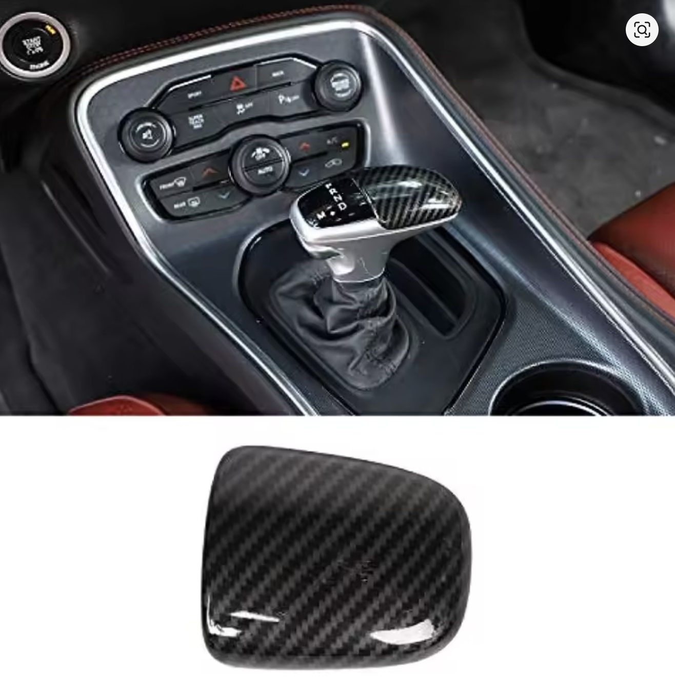 For Challenger Gear Shift Knob Cover Trim Accessories for Dodge Challenger Charger 2015 up (Carbon Fiber Grain)