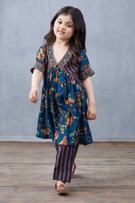 Girls' Floral and Striped Ethnic Suit