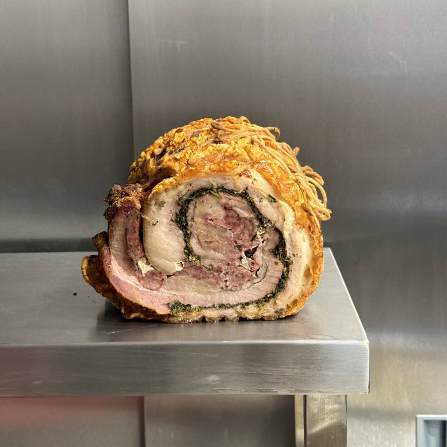 Porchetta z białą kiełbasą 