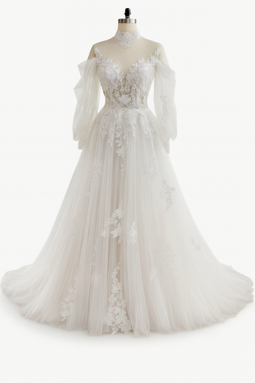 5 AI generated photos (1 x dress form,  AI model 4 different views; front, 3/4 right, 3/4 left, and rear view with turned-back glance