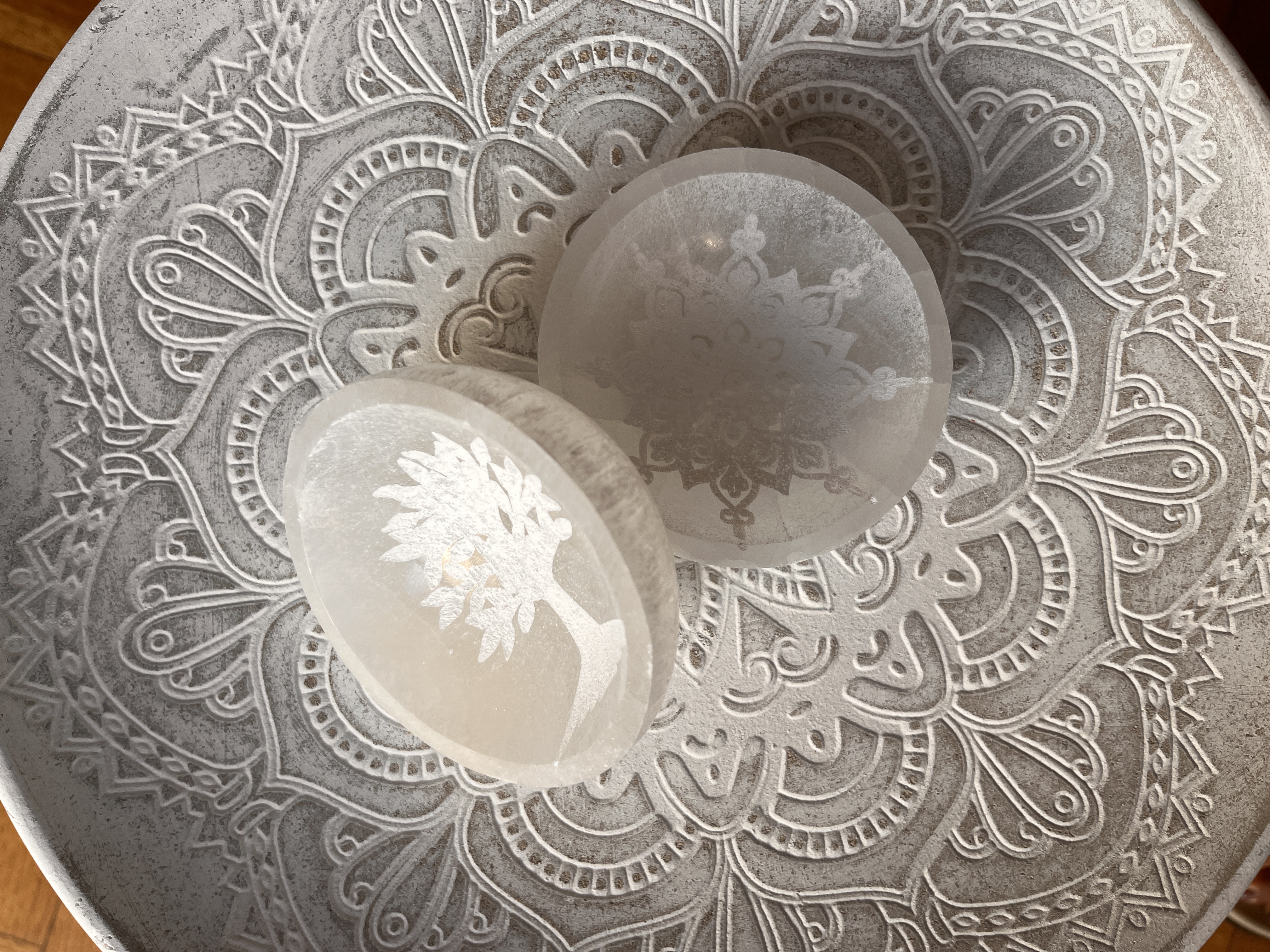 Engraved Selenite Charging Discs