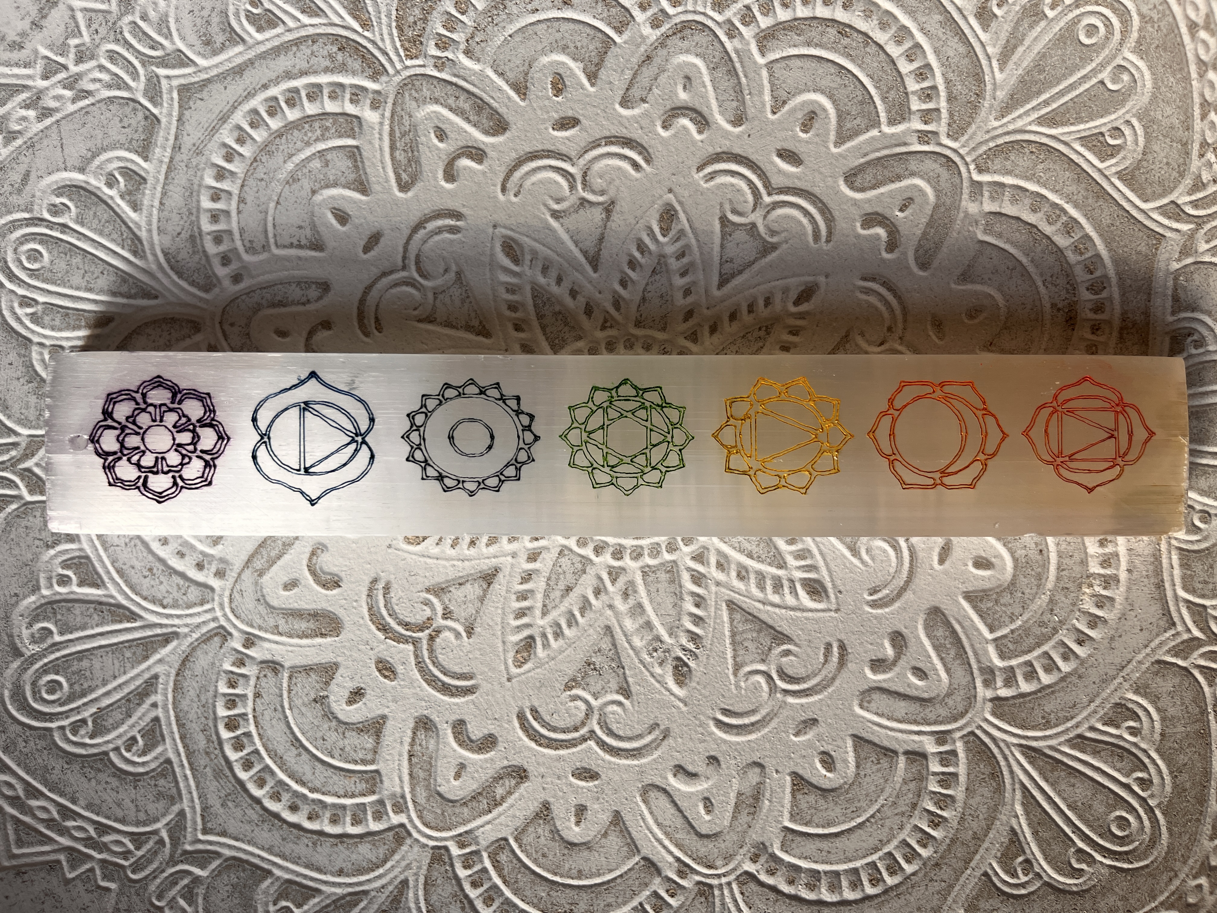 Chakra Engraved Selenite Wand